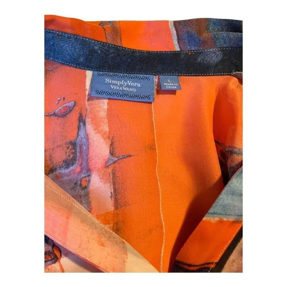 SIMPLY VERA VERA WANG Women’s Large Blouse‎ Button Front Abstract V-Neck Spring - Picture 4 of 4